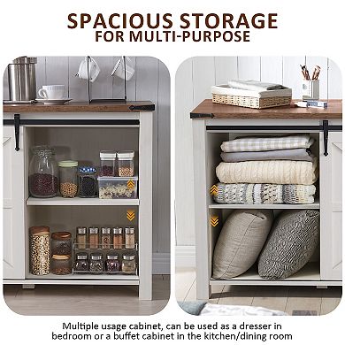 60" Farmhouse Sideboard Cabinet with Sliding Barn Doors, 4 Drawers & Adjustable Shelves