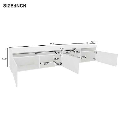 LED Lights TV Stand with 2 Glass Shelves for Living Room