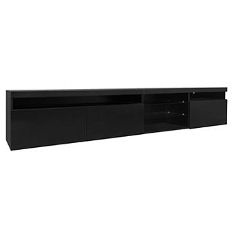 LED Lights TV Stand with 2 Glass Shelves for Living Room