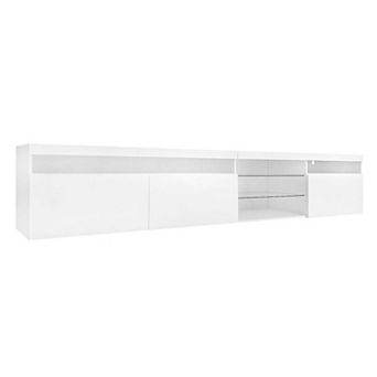 LED Lights TV Stand with 2 Glass Shelves for Living Room