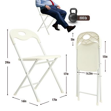 4-Pack White Stainless Steel Folding Chairs - Heavy-Duty 800lb Capacity, Stackable & Waterproof
