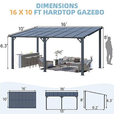 16 ft. x 10 ft. Aluminum Sloped Hardtop Pergola with UV-Blocking Polycarbonate Patio Cover