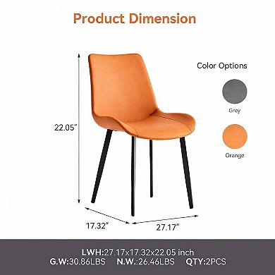 2-Piece Upholstered Dining Chairs with Metal Legs and Comfortable Wide Seating