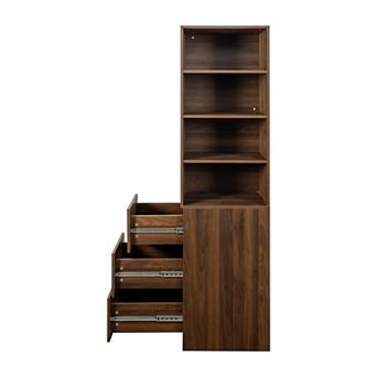 4 tier Shelf Display Storage Cabinet with Side Drawers