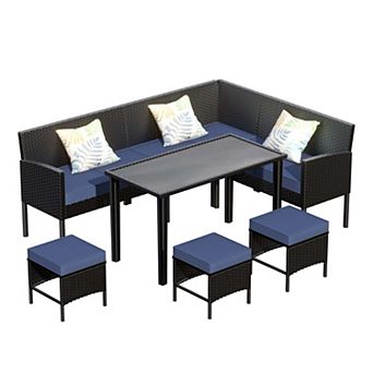 7 pc Patio Sectional Sofas Set Outdoor Furniture Set For Small Space Garden Lawn