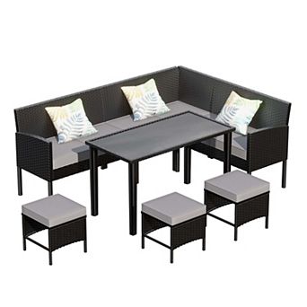 7 pc Patio Sectional Sofas Set Outdoor Furniture Set For Small Space Garden Lawn