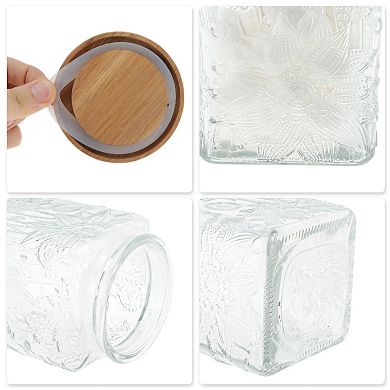 25.36oz Durable Sunflower Pattern Decorative Glass Jar with Lid Clear Wood Color 1 Pc