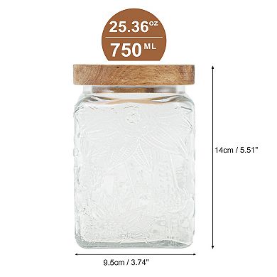 25.36oz Durable Sunflower Pattern Decorative Glass Jar with Lid Clear Wood Color 1 Pc