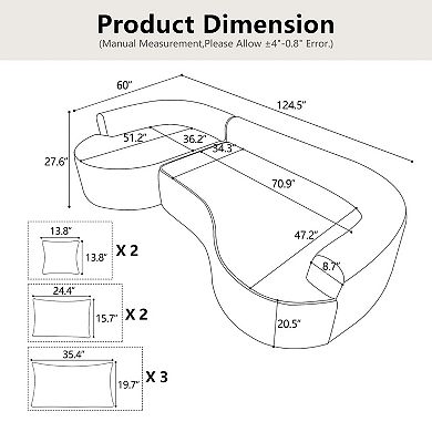 124.5-Inch Modern Compressed Boneless Sofa, Made Of Chenille Fabric, The High-Resilience Sponge
