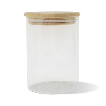 19.4oz with Lid Decorative Jars 4.72" Height Wood Color Clear 1 pc