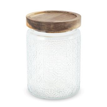 23.67oz Window Paper Pattern Decorative Glass Jar with Lid Clear Wood Color 1 pc