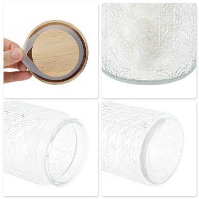 23.67oz Window Paper Pattern Decorative Glass Jar with Lid Clear Wood Color 1 Pc