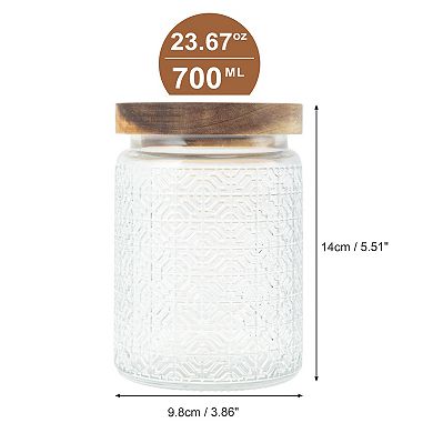 23.67oz Window Paper Pattern Decorative Glass Jar with Lid Clear Wood Color 1 Pc