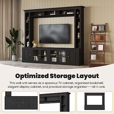 4-Piece Modern Large Entertainment Center Wall Unit with Bookshelves for Living Room