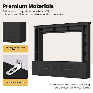 4-Piece Modern Large Entertainment Center Wall Unit with Bookshelves for Living Room