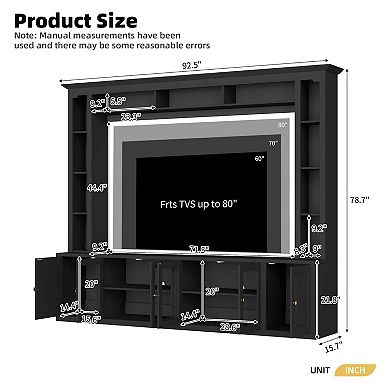 4-Piece Modern Large Entertainment Center Wall Unit with Bookshelves for Living Room