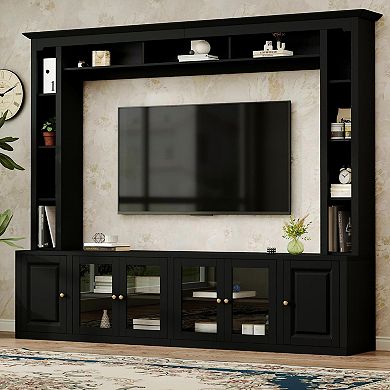 4-Piece Modern Large Entertainment Center Wall Unit with Bookshelves for Living Room