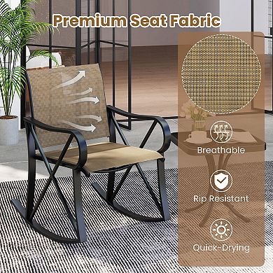 3 Piece Patio Rocking Bistro Set with Glass Side Table