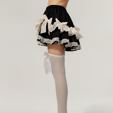 2pcs Women's Sheer Thigh High Stockings with Oversized Organza Bow Accents and Soft Stretch Fit
