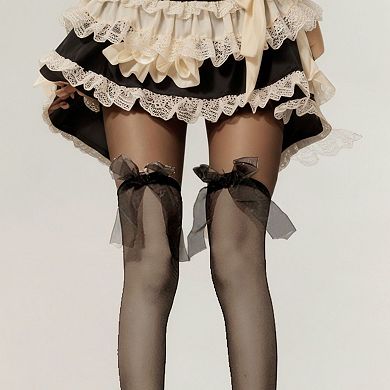 2pcs Women's Sheer Thigh High Stockings with Oversized Organza Bow Accents and Soft Stretch Fit
