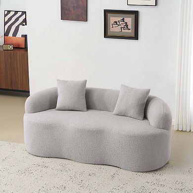 Curved Loveseat Sofa with Round Armrest, Compression Couch with 2 Pillows, No Assembly