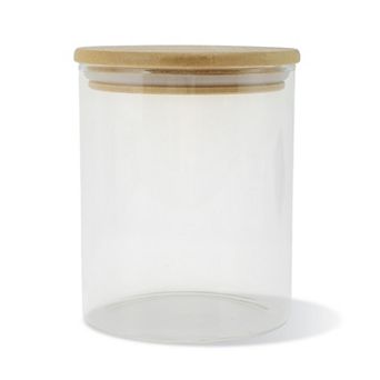 28.22oz with Lid Decorative Jars 5.12" Height Wood Color Clear 1 pc