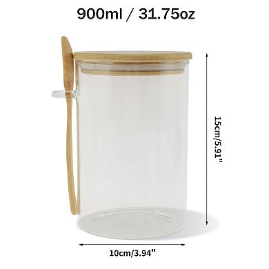 31.75oz with Lid & Spoon Decorative Jars 5.91" Height 1Set Wood Color Clear