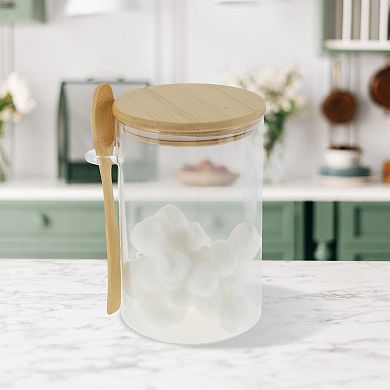 31.75oz with Lid & Spoon Decorative Jars 5.91" Height 1Set Wood Color Clear
