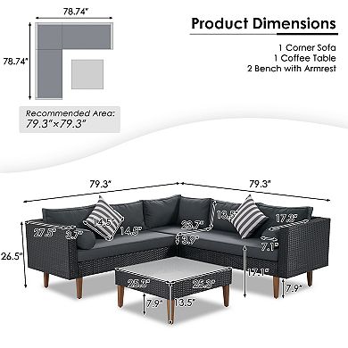 Whisen 4-piece Outdoor Conversation Set, Wicker Sofa Set with Pillows