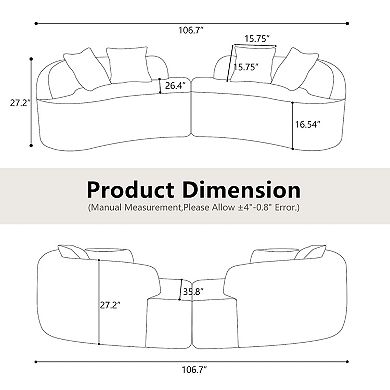 Curved Four Seater Grey Full Compression Sponge Sofa, Teddy Velvet Fabric, No-Assembly