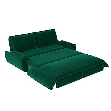 Whisen 3-in-1 Velvet Queen Sleeper Sofa Bed & Chaise Lounge & Loveseat Sofa, 2 Seats