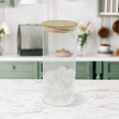 35.27oz with Lid Decorative Jars 7.87" Height Wood Color Clear 1 Pc