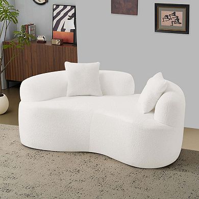 66.93 Inch Curved Loveseat White Full Compression Sponge Sofa, Teddy Velvet Fabric