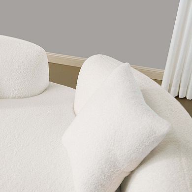 66.93 Inch Curved Loveseat White Full Compression Sponge Sofa, Teddy Velvet Fabric