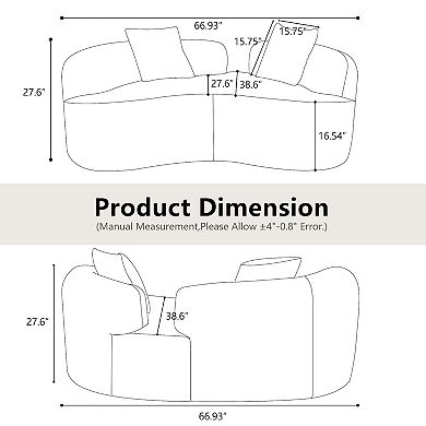 66.93 Inch Curved Loveseat White Full Compression Sponge Sofa, Teddy Velvet Fabric