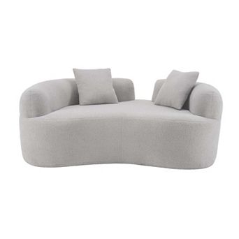 66.93 Inch Curved Loveseat White Full Compression Sponge Sofa, Teddy Velvet Fabric