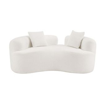 66.93 Inch Curved Loveseat White Full Compression Sponge Sofa, Teddy Velvet Fabric