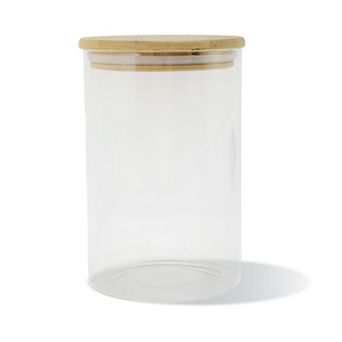 35.27oz with Lid Decorative Jars 5.91" Height Wood Color Clear 1 pc
