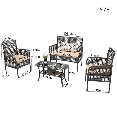 4 Pieces Outdoor Furniture Set Rattan Patio Conversation Set