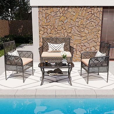4 Pieces Outdoor Furniture Set Rattan Patio Conversation Set