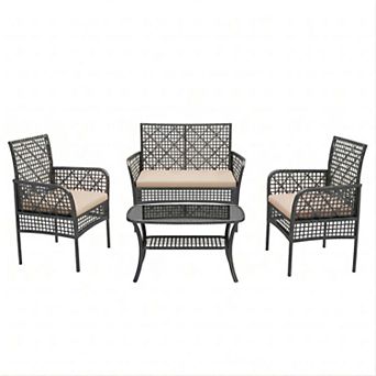 4 pc Outdoor Furniture Set Rattan Patio Conversation Set