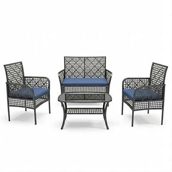 4 pc Outdoor Furniture Set Rattan Patio Conversation Set