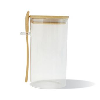 26.46oz with Lid & Spoon Decorative Jars 5.91" Height Wood Color Clear 1 Set