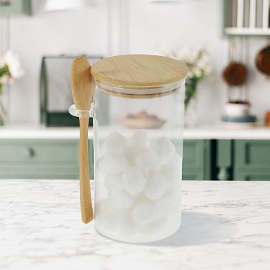26.46oz with Lid & Spoon Decorative Jars 5.91" Height Wood Color Clear 1 Set