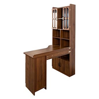 L-Shaped Corner Computer Desk with Drawers and Bookshelf
