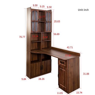 L-Shaped Corner Computer Desk with Drawers and Bookshelf