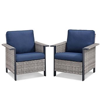 Outdoor Wicker Armchairs Patio Lounge Chairs Set of 2
