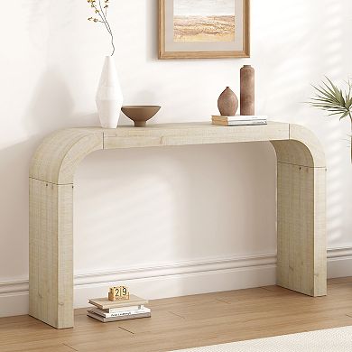 Whisen Farmhouse Wood Console Table with Curved Edge and Natural Texture