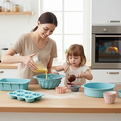 Silicone Bakeware Set with Loaf Pan Bundt Mold Round Pan and Muffin Cups