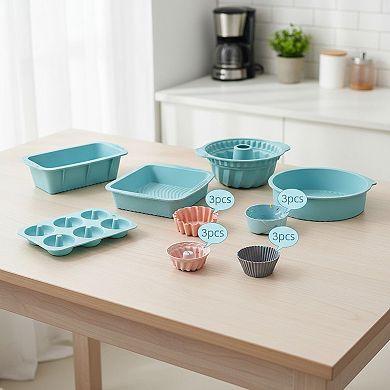 Silicone Bakeware Set with Loaf Pan Bundt Mold Round Pan and Muffin Cups